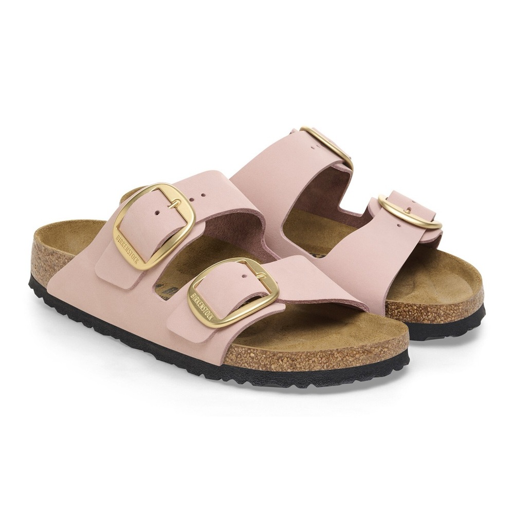 Birkenstock Pink Sandals with Gold Buckles